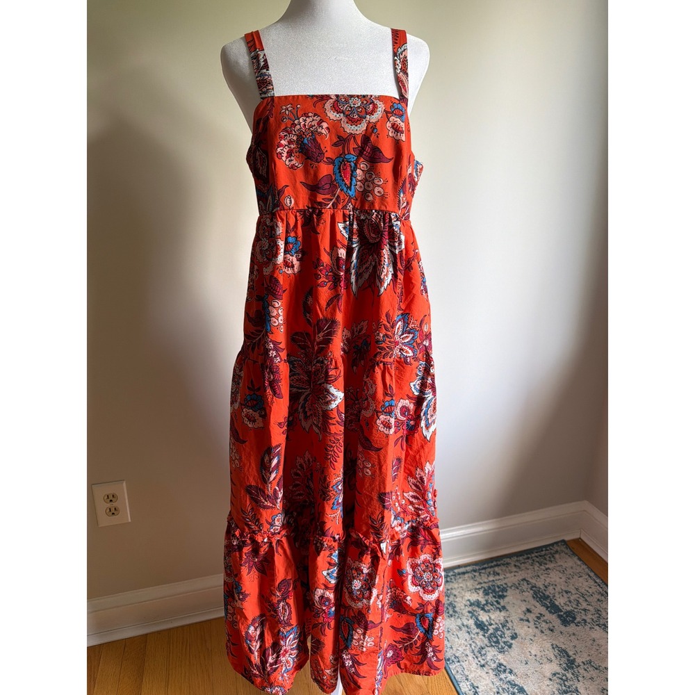 Rhode x Target Red Floral Cotton Tiered Maxi Dress Smocked Back Pockets Medium
